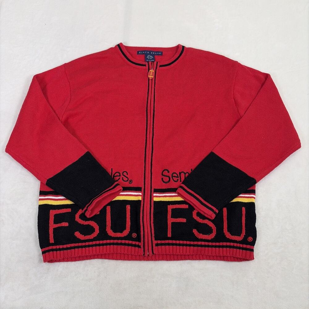 Vtg FSU Florida State Seminoles Football Full Zip Swtr Cardigan Lg Embroidered